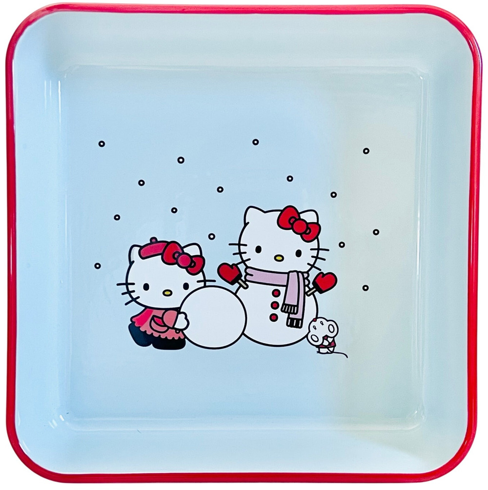 Hello Kitty Square Baking Pan 9" Christmas Snowman Ceramic Casserole Bakeware